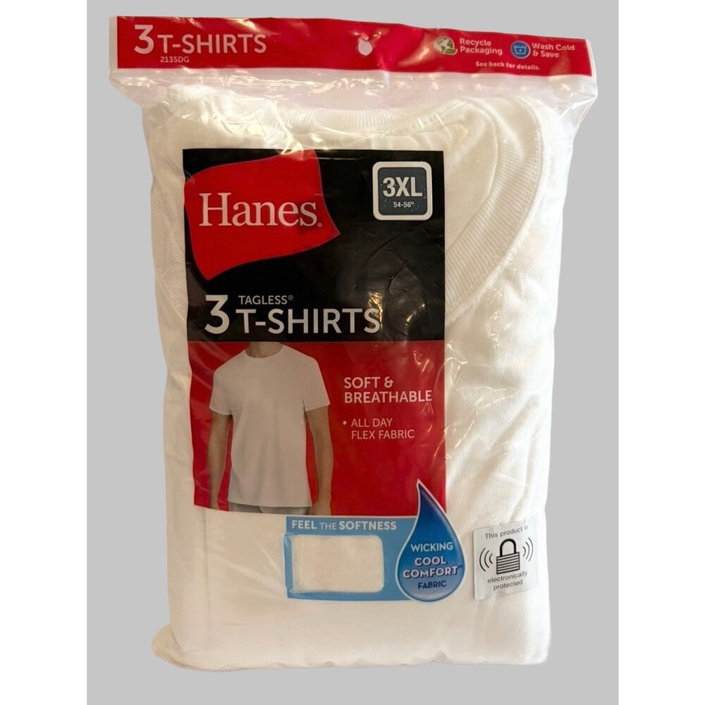 Hanes Tagless White Crew Neck T-Shirts 3 Pack Mens 3XL Moisture Wicking New
